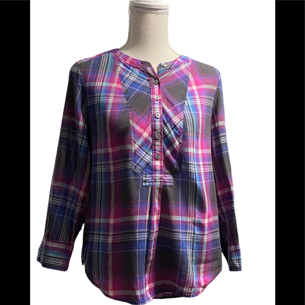 Eliot Lightweight Plaid Button Down Top Size Small